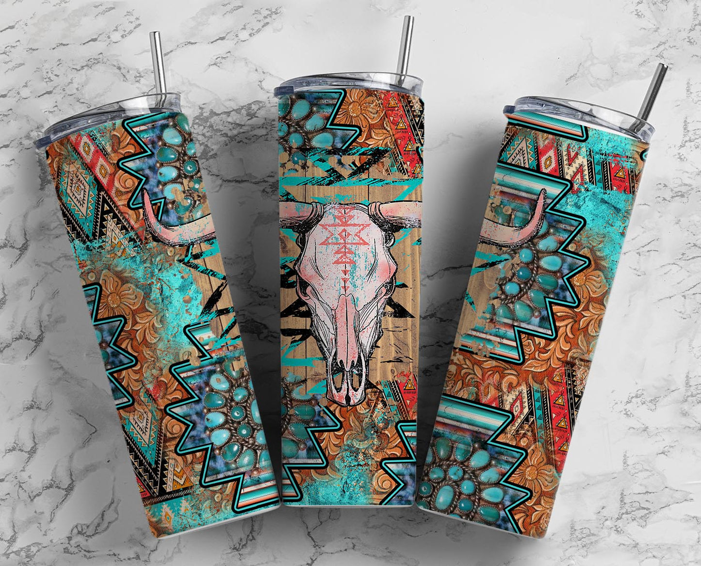 Cow Skull Aztec Turquoise