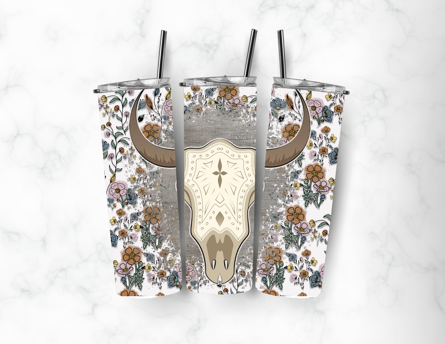 Boho Floral Cow Skull