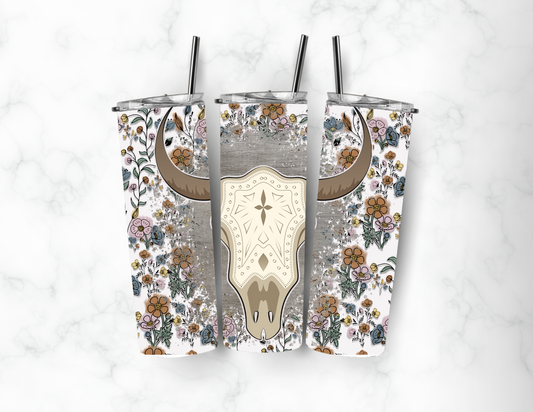 Boho Floral Cow Skull