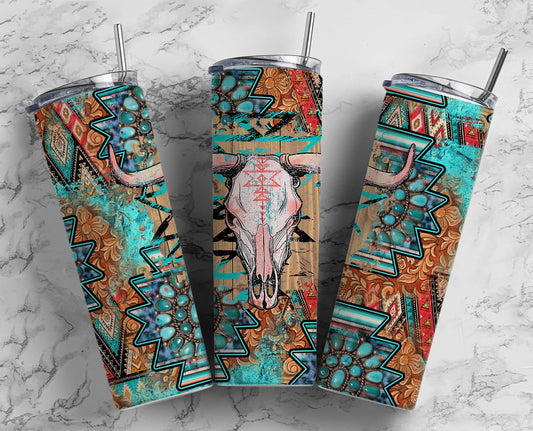Cow Skull Aztec Turquoise