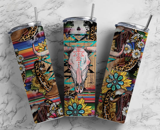 Bull Skull Turquoise Sunflowers