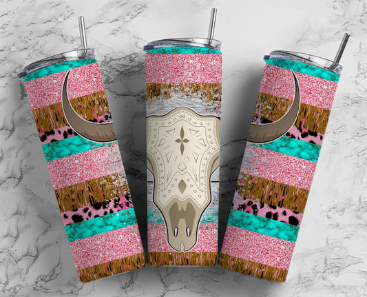 Cow Skull With Pink Fringe
