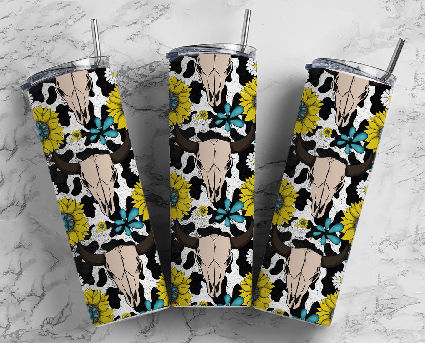 Cow Skull Turquoise Sunflower 2