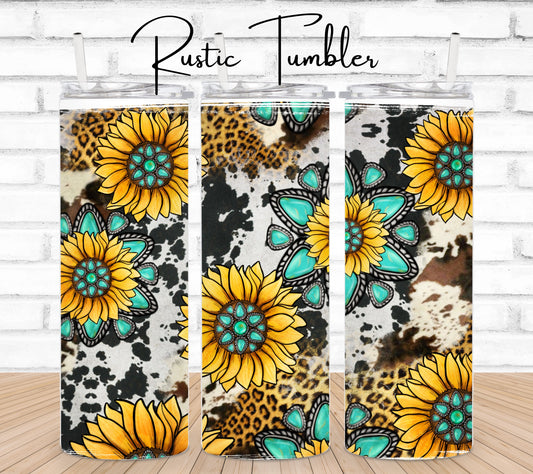 Teal Cowhide Sunflower